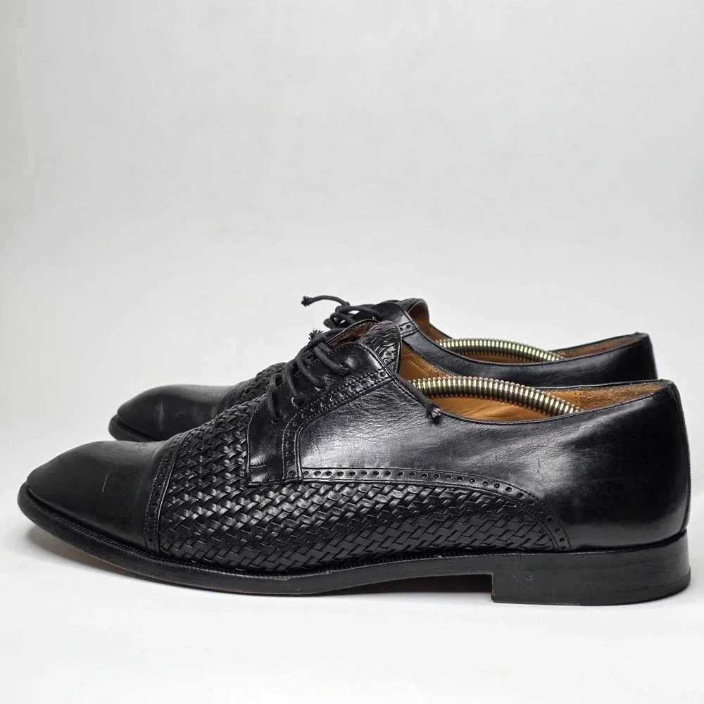 Mezlan Cancun Men's Dress Shoes 10 M Black Leather‎ Cap Toe Woven Oxford